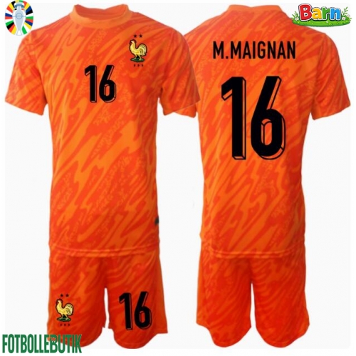 Frankrike Mike Maignan #16 Målvakt Bortaställ Barn EM 2024 Kortärmad (+ Korta byxor)